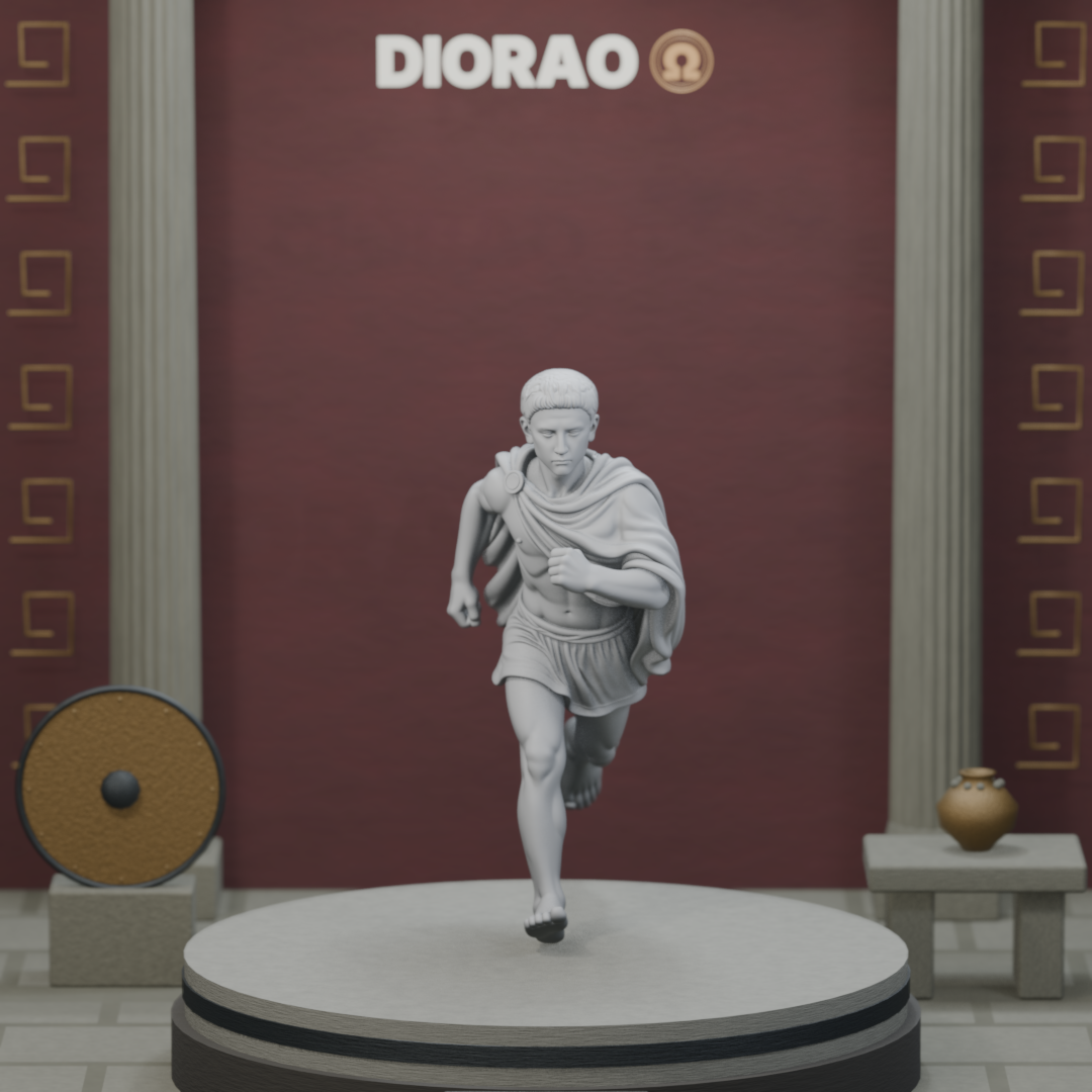 Young Agoge Runner — actual STL on the DIORAO display stage, consistent physical scale. Scenery not included.