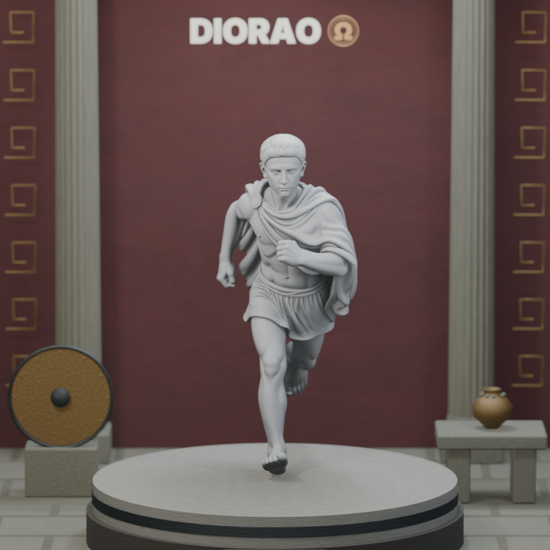 Young Agoge Runner — actual STL on DIORAO display stage, enlarged framing; stage not included.