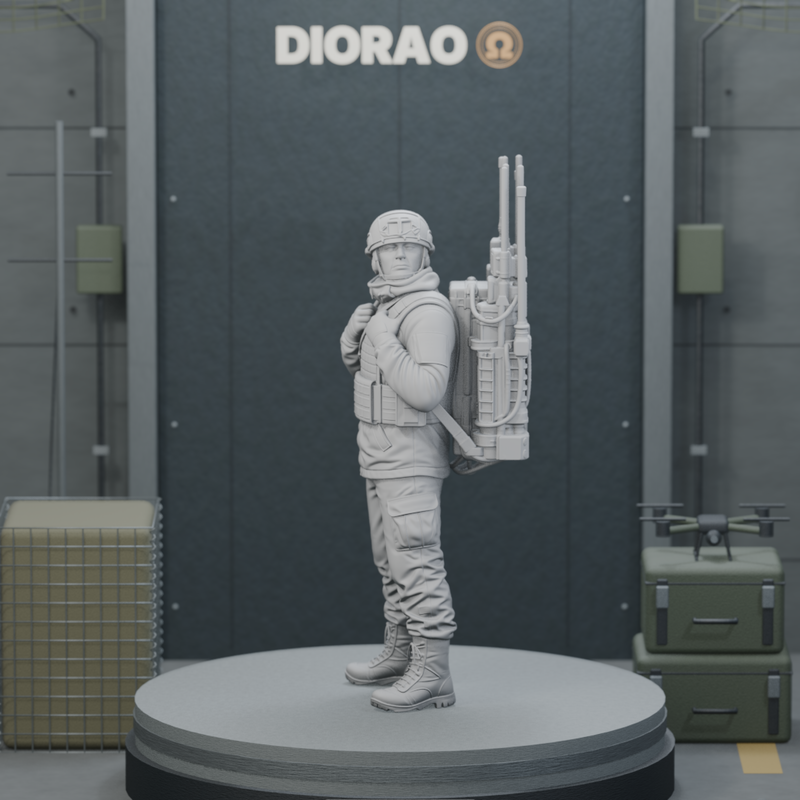 Electronic Warfare Backpack Operator — actual STL with adjusted presentation framing. Display stage not included.