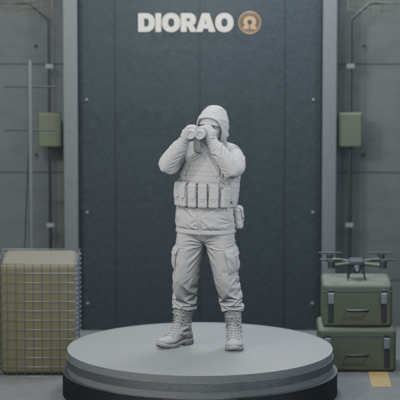 Trench Spotter With Binoculars — actual STL with adjusted presentation framing. Display stage not included.