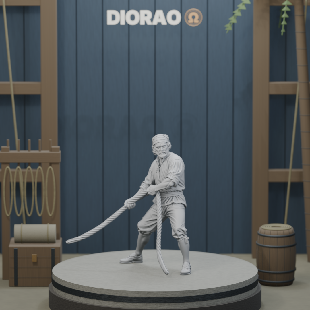 Spanish Sailor Hauling Rope - actual STL on the DIORAO display stage, consistent physical scale. Scenery not included.