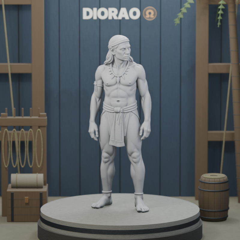 Taíno Observer Standing — actual STL on DIORAO display stage, enlarged framing; stage not included.