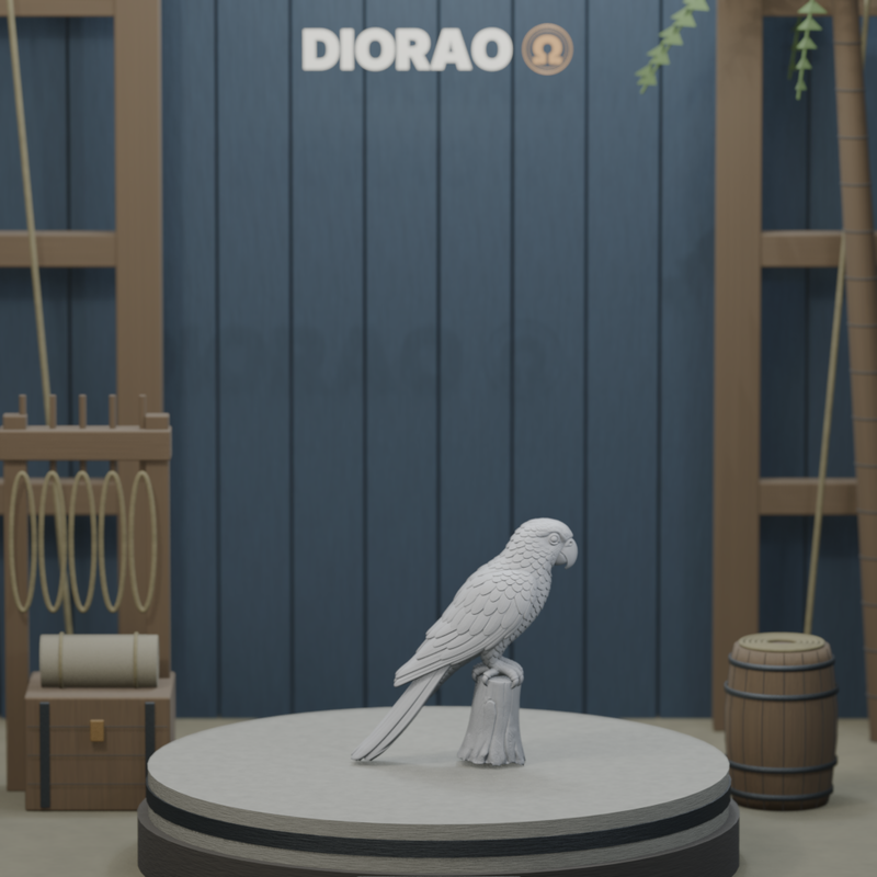 Shore Parrot Perched — actual STL on the DIORAO display stage, consistent physical scale. Scenery not included.