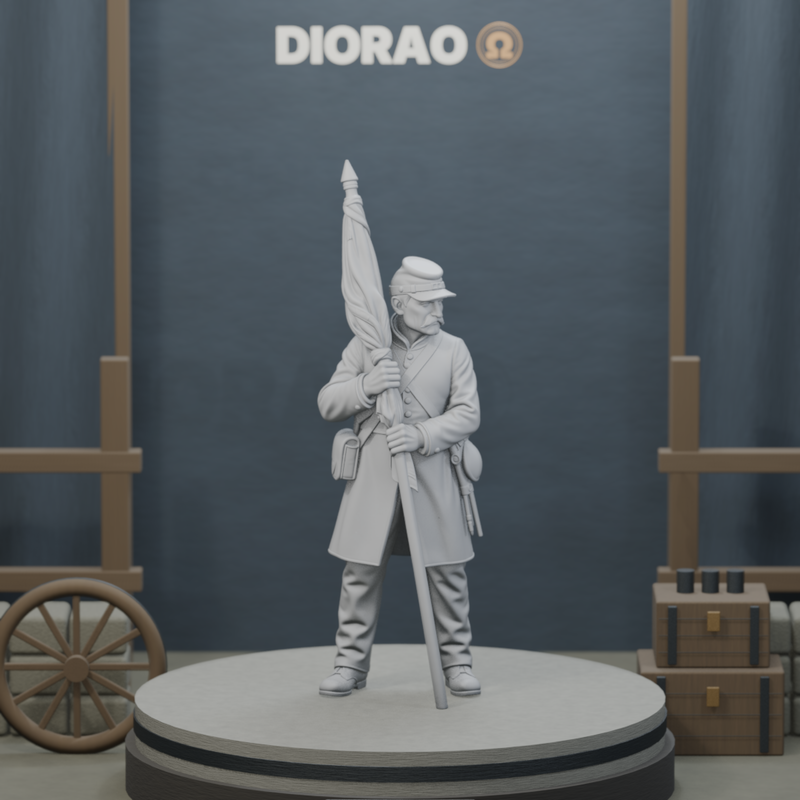 Union Color Sergeant With Furled Flag — actual STL on the DIORAO display stage, consistent physical scale. Scenery not included.