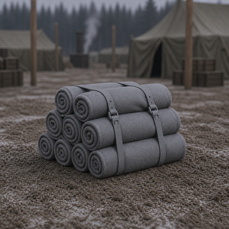 Canvas Bedroll Stack - WWII Soviet rolled canvas bedrolls stacked at a field camp, 1:35 scale grey resin miniature.