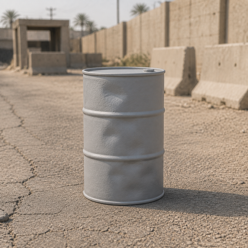 Checkpoint Drum Barrel - 200L steel drum used as checkpoint traffic-control barrier, 1:35 scale grey resin miniature.