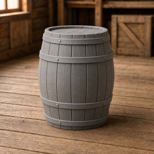 Classic Oak Barrel - classic oak stave barrel with iron hoops, 1:35 scale grey resin miniature.