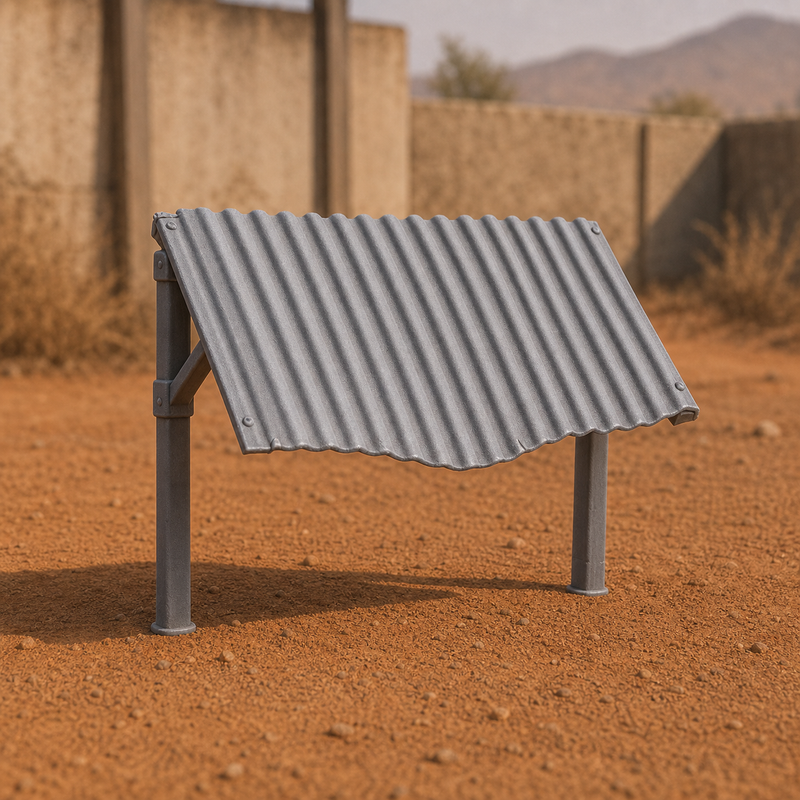 Corrugated Sheet Lean-To Panel - modern Sahel corrugated metal lean-to panel, 1:35 scale grey resin miniature.