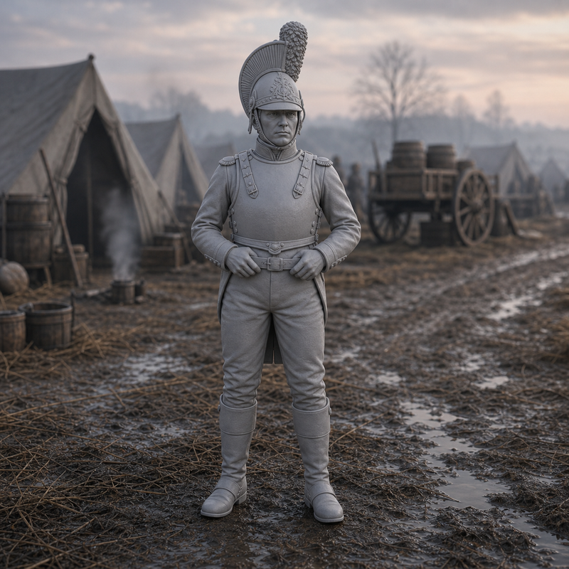 Cuirassier Trooper In Breastplate - Napoleonic French cuirassier in breastplate and crested helmet, 1:35 scale grey resin miniature.