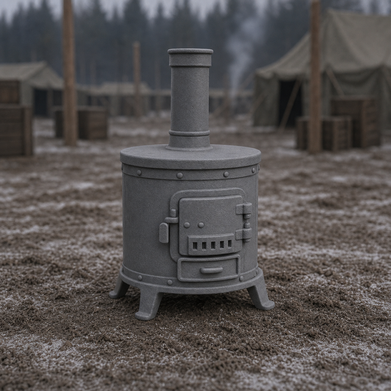 Field Stove - WWII Soviet small field stove with chimney, 1:35 scale grey resin miniature.