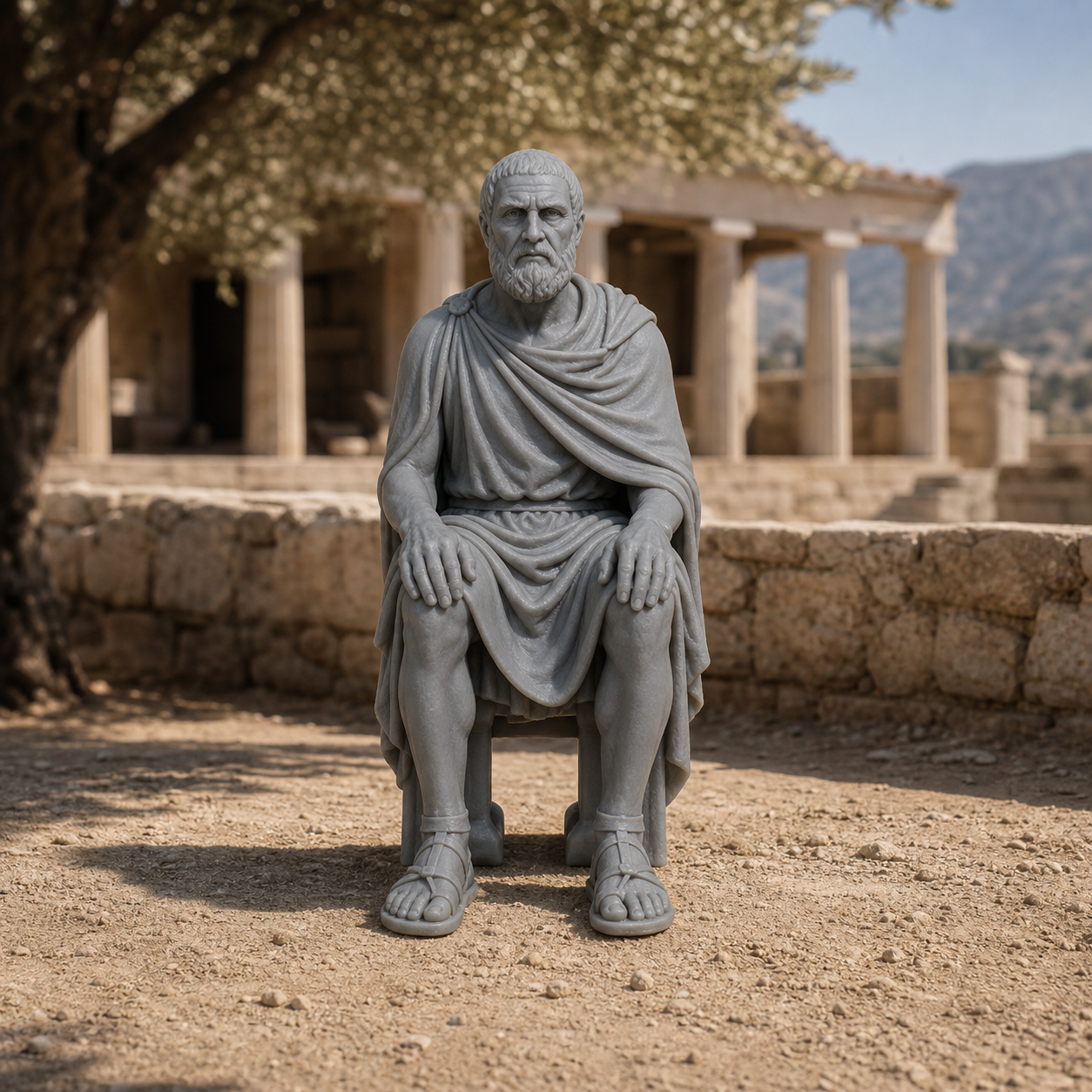Gerousia Elder Seated - Spartan Gerousia elder seated in himation, 1:35 scale grey resin miniature.