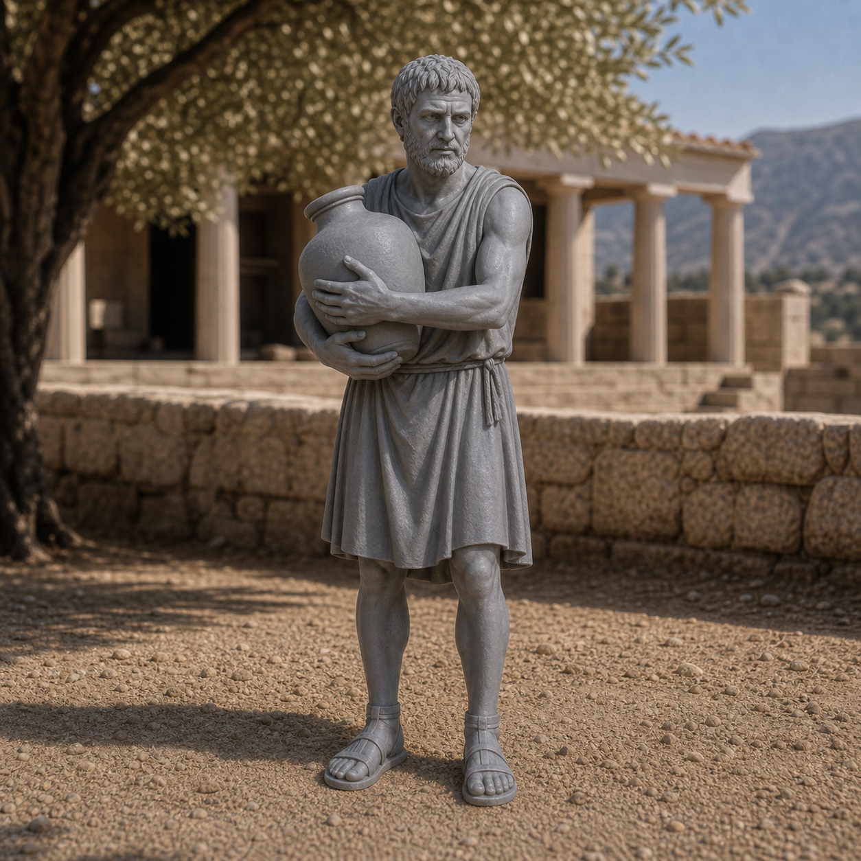 Helot Water Carrier - Spartan helot serf carrying a water jar, 1:35 scale grey resin miniature.