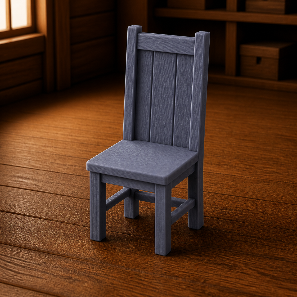 High Back Dining Chair - tall straight-backed dining chair with spindle back, 1:35 scale grey resin miniature.