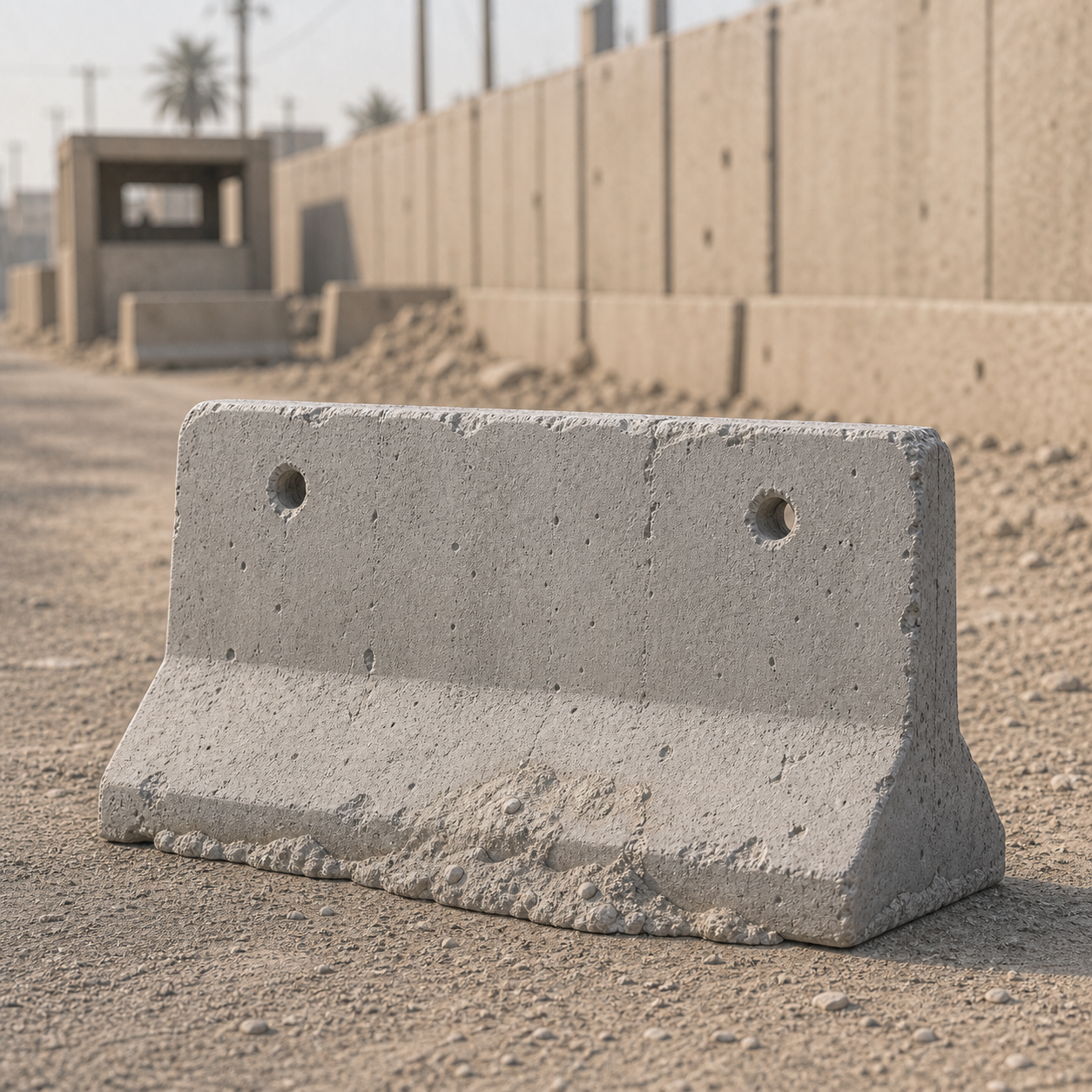 Jersey Barrier With Dust - heavily dust-coated concrete jersey barrier section, 1:35 scale grey resin miniature.