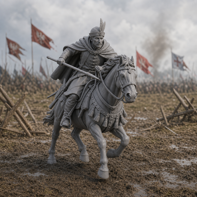 Lithuanian Light Cavalry Rider - 15th century Lithuanian light cavalryman mounted at Grunwald, 1:35 scale grey resin miniature.