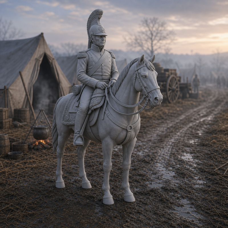 Mounted Dragoon On Horse - Napoleonic French dragoon mounted on his horse, 1:35 scale grey resin miniature.