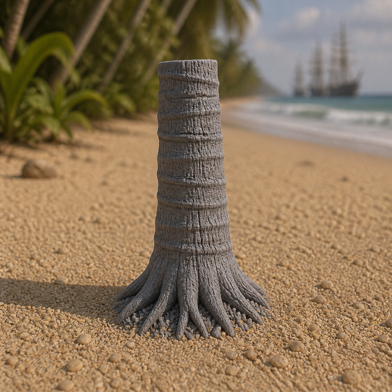 Palm Trunk Segment - Caribbean palm tree trunk segment with textured bark, 1:35 scale grey resin miniature.