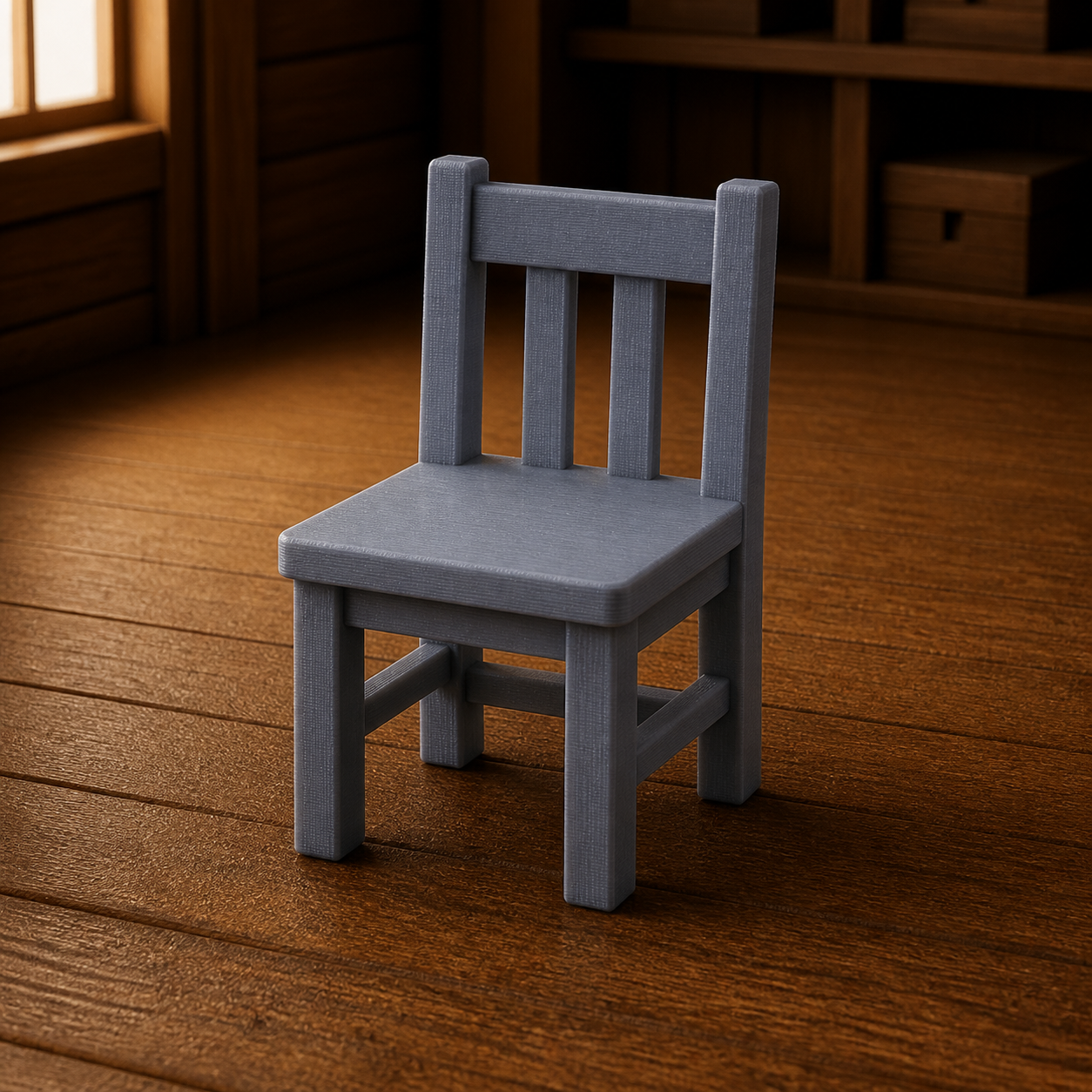 Plain Tavern Chair - simple wooden tavern chair, 1:35 scale grey resin miniature.