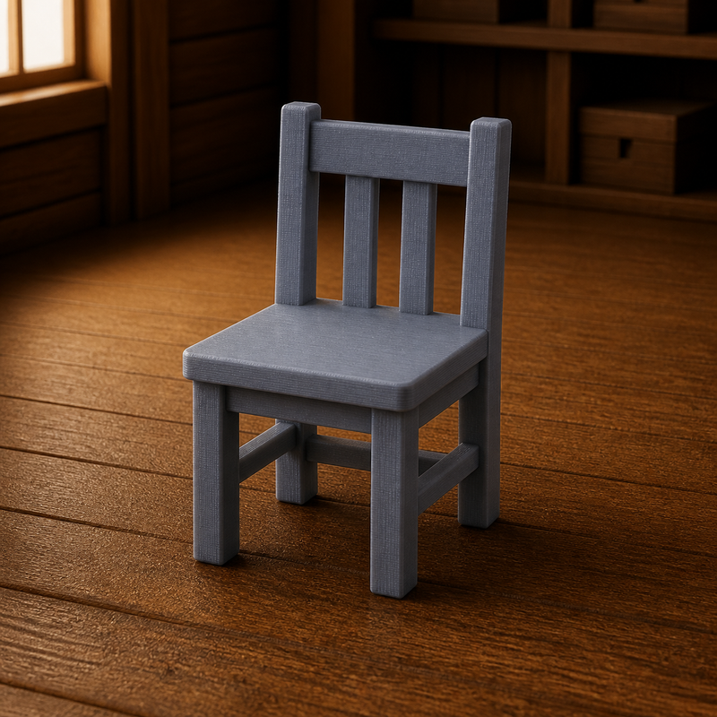 Plain Tavern Chair - simple wooden tavern chair, 1:35 scale grey resin miniature.