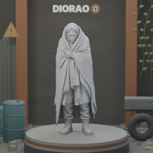 Blanket Wrapped Refugee — 360° turntable, enlarged framing of actual STL; stage not included.