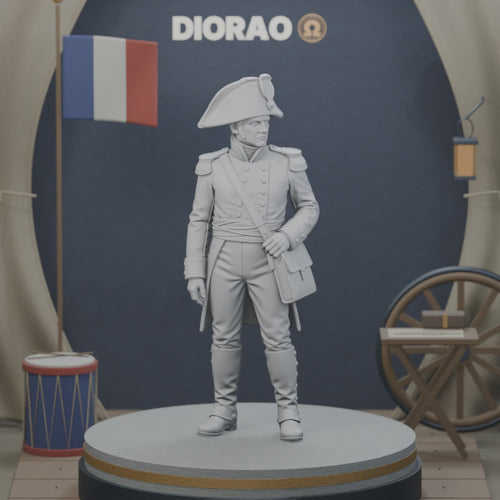 Artillery Officer With Map Case — 360° turntable, enlarged framing of actual STL; stage not included.