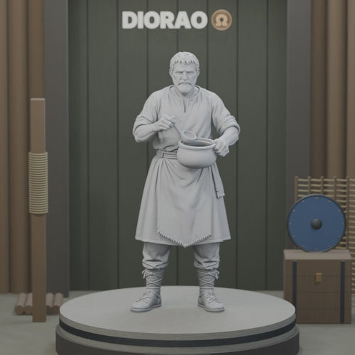 Barracks Cook — 360° turntable, enlarged framing of actual STL; stage not included.