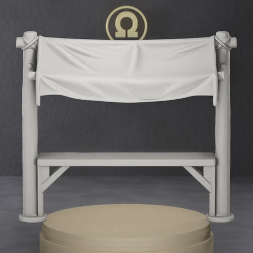 Canvas Awning Stall Section - small colonial market stall fragment with two posts and sagging canvas awning, 1:35 scale grey resin miniature.