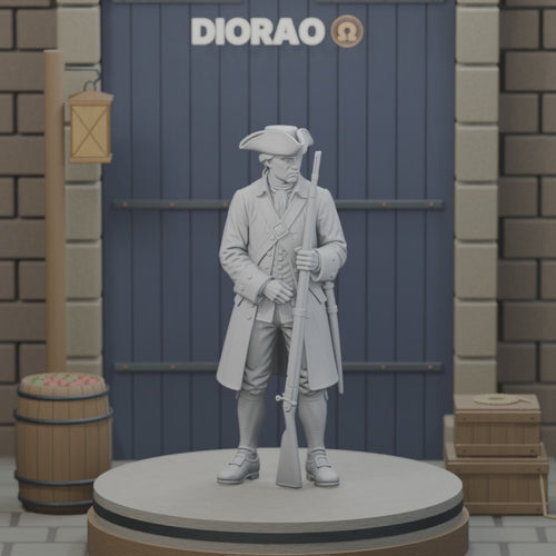 Colonial Militia Sentry - 360 degree turntable, actual STL with consistent physical display scale. Scenery not included.