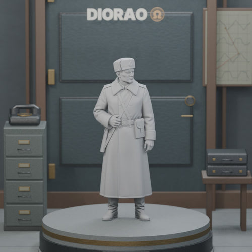 Border Guard Sentry In Greatcoat - 360 degree turntable, actual STL with consistent physical display scale. Scenery not included.