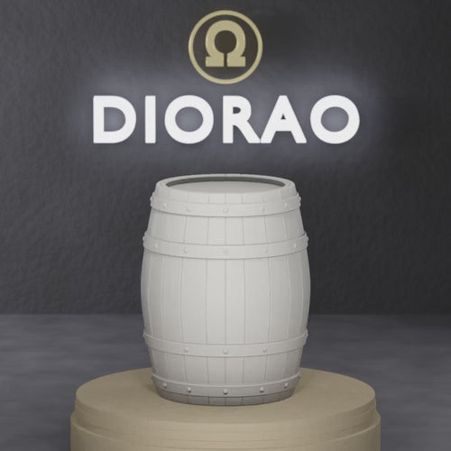 Classic Oak Barrel - classic oak stave barrel with iron hoops, 1:35 scale grey resin miniature.