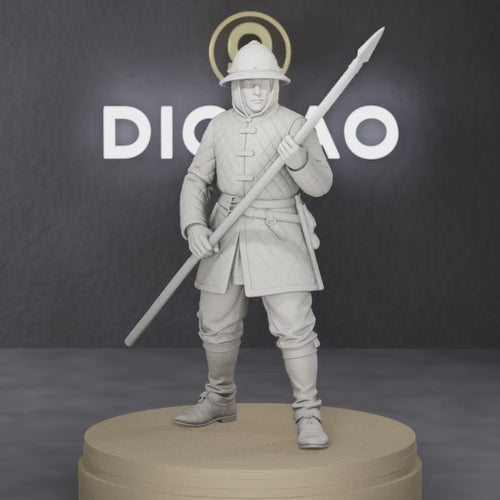 Bohemian Pike Infantryman - 15th century Bohemian mercenary pikeman at Grunwald, 1:35 scale grey resin miniature.