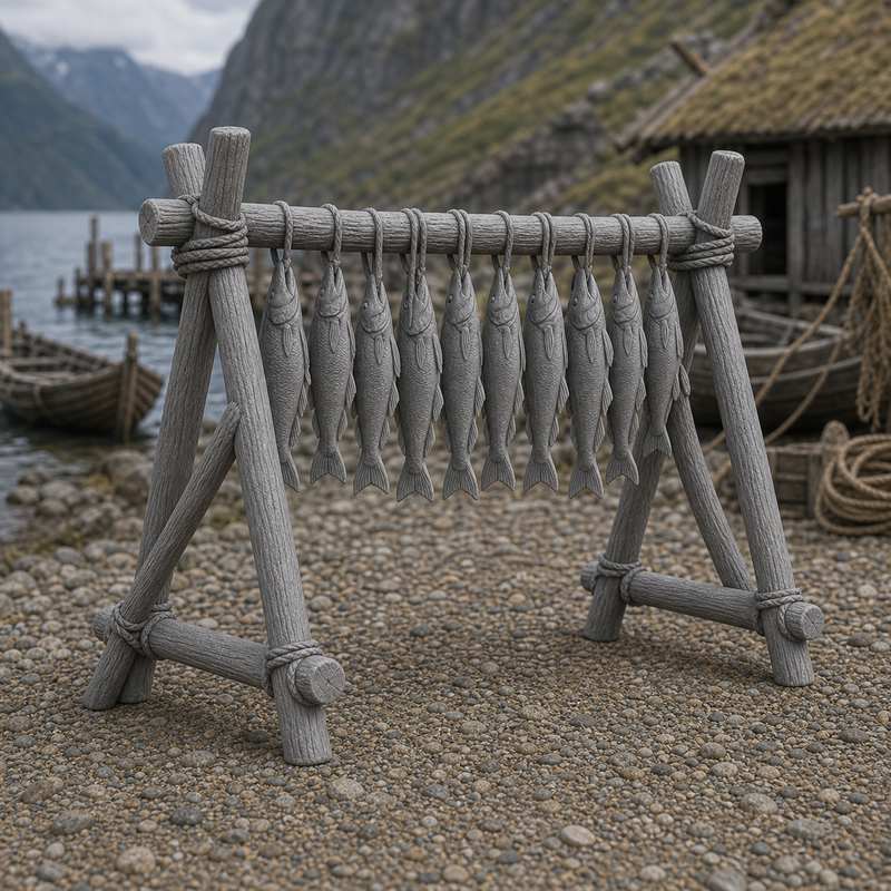 Fish Drying Rack - Viking fjord fishing village wooden rack.