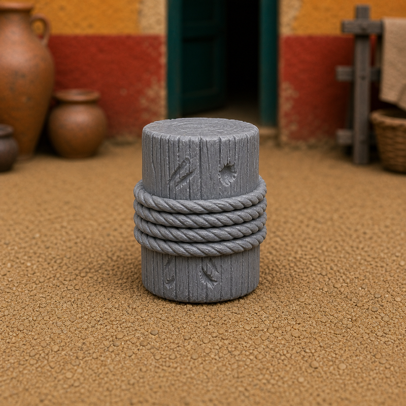 Practice Post Rope Wrap — coiled rope cushioning for a Roman palus training post, 1:35 scale grey resin miniature.