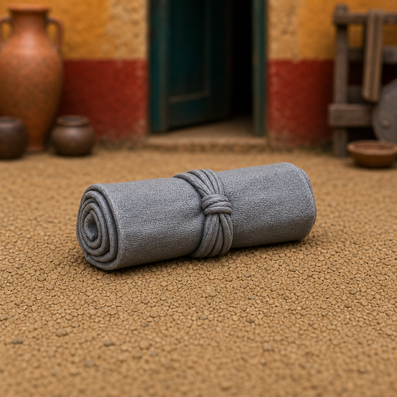 Hanging Cloth Roll - tightly rolled bolt of cloth hanging on a peg, 1:35 scale grey resin miniature.