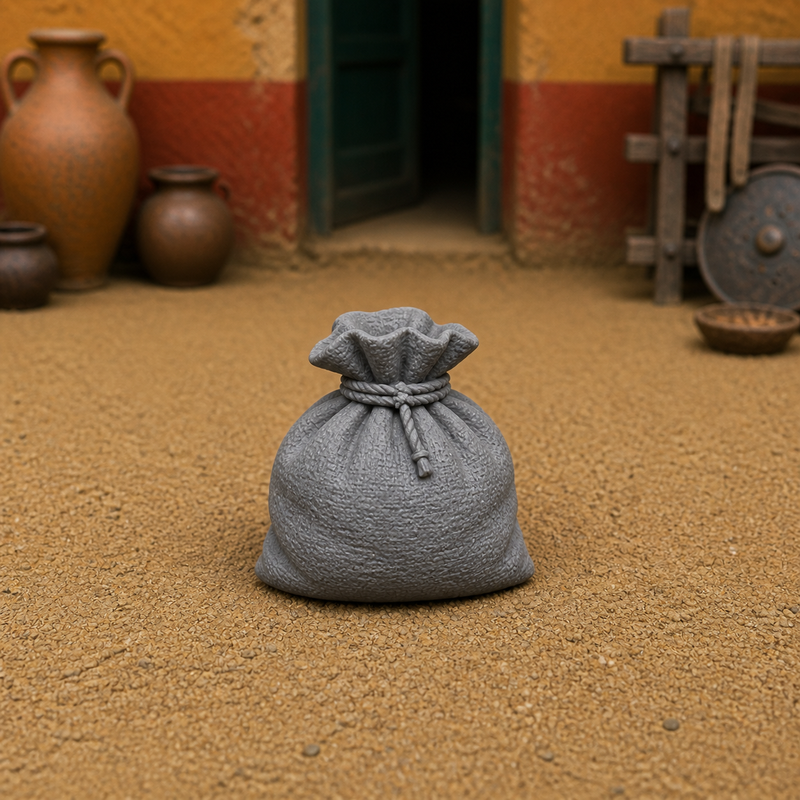 Sandbag Training Weight — Roman ludus conditioning sandbag, 1:35 scale grey resin miniature.