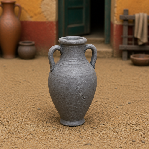 Amphora by Door - tall Roman storage amphora standing by an entrance, 1:35 scale grey resin miniature.