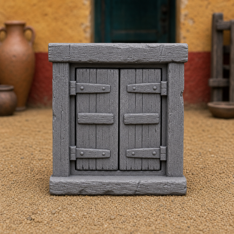 Shuttered Window - Roman window with hinged wooden shutters, 1:35 scale grey resin miniature.
