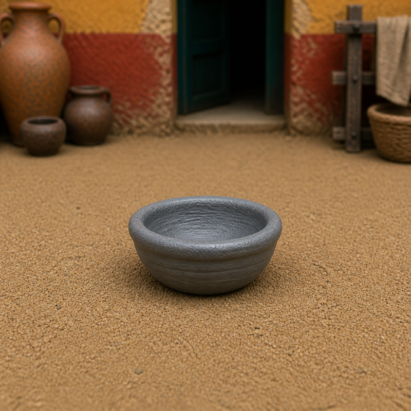 Simple Clay Bowl — Roman ceramic shallow eating bowl, 1:35 scale grey resin miniature.