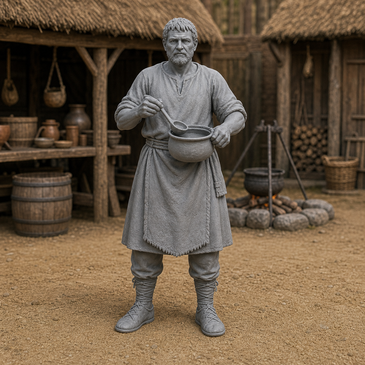 Barracks Cook - Anglo-Saxon barracks cook preparing meal.