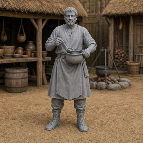 Barracks Cook - Anglo-Saxon barracks cook preparing meal.