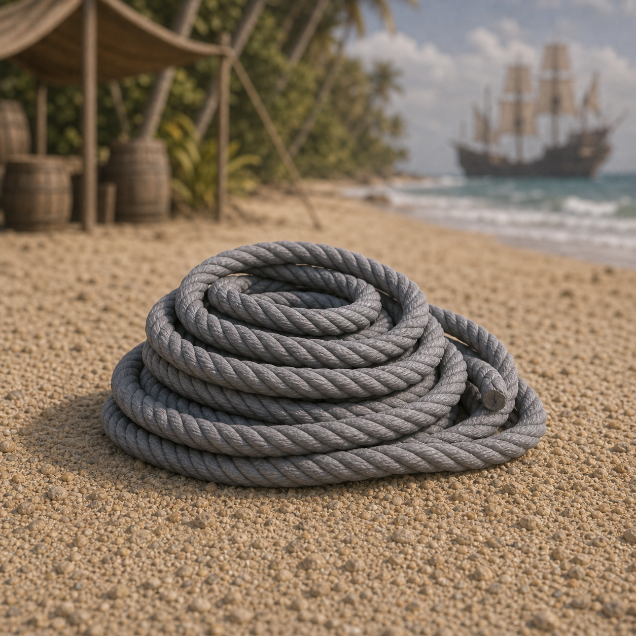 Rope Coil Pile - 1492 Spanish caravel rope coil pile, 1:35 scale grey resin miniature.