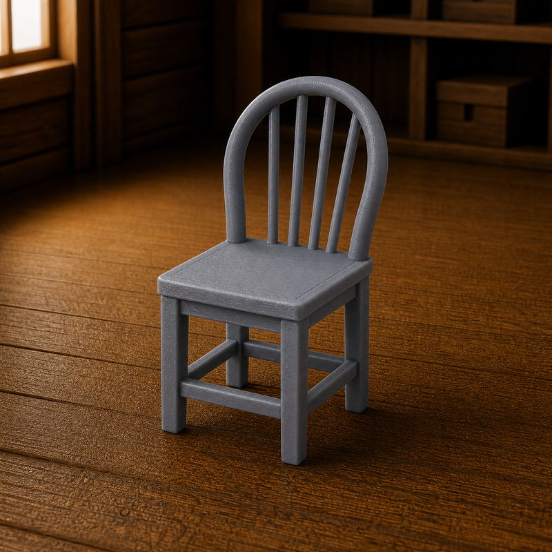 Round Back Chair - rounded-back wooden chair with spindles, 1:35 scale grey resin miniature.