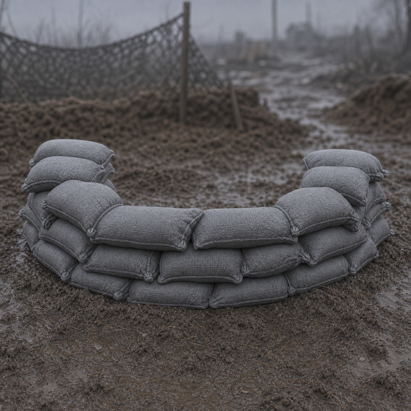 Sandbag Firing Bay - sandbag firing bay built into a trench parapet, 1:35 scale grey resin miniature.