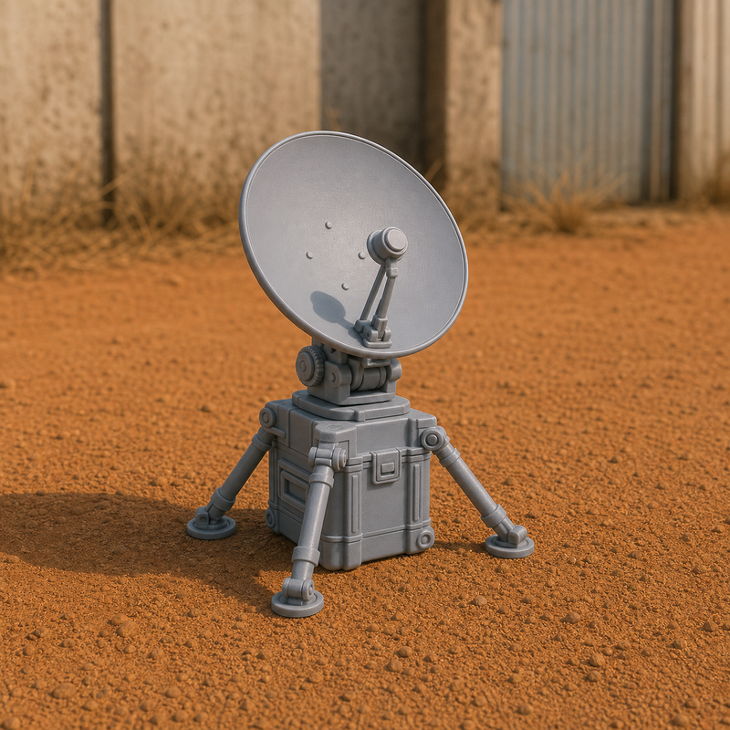 Satellite Dish Field Terminal - modern Sahel deployable satellite dish field terminal, 1:35 scale grey resin miniature.