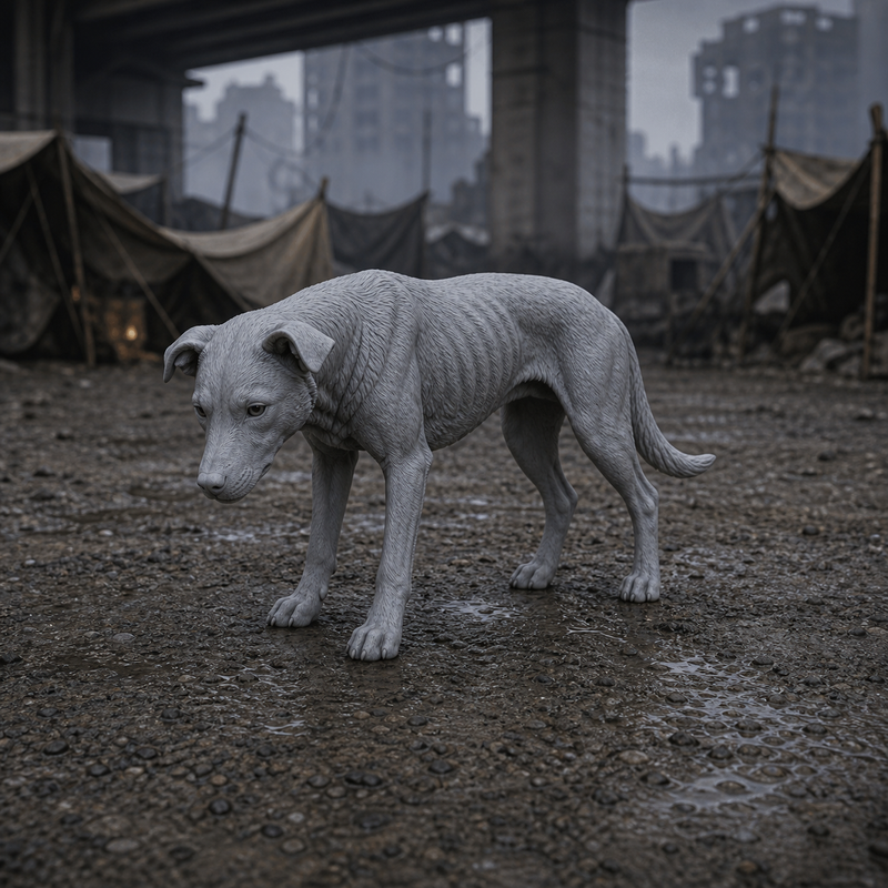 Scavenger Dog - near-future apocalypse feral scavenger dog, 1:35 scale grey resin miniature.