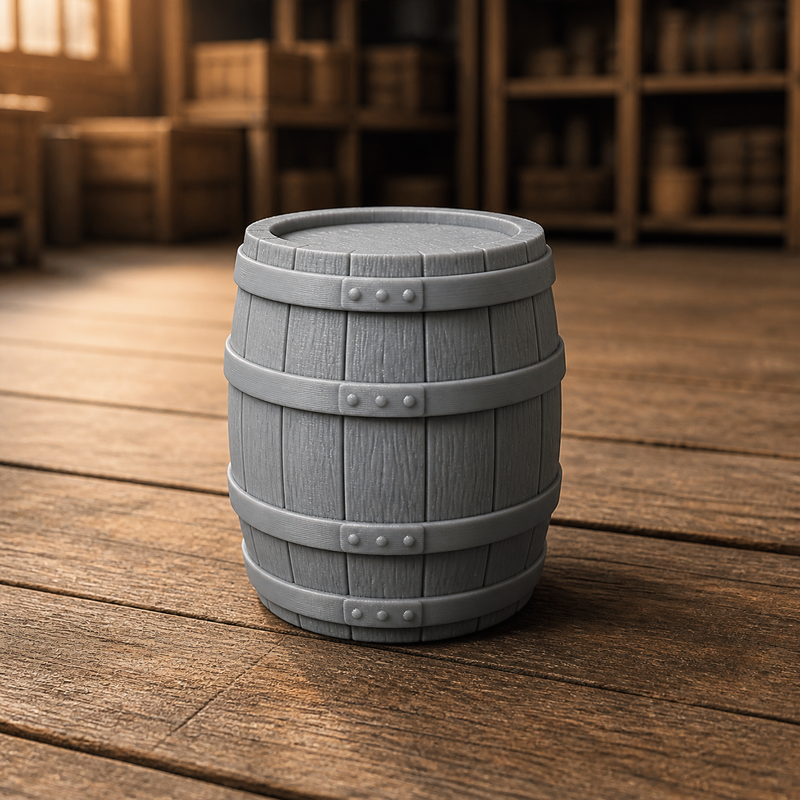 Small Firkin Barrel - small English firkin ale barrel, 1:35 scale grey resin miniature.
