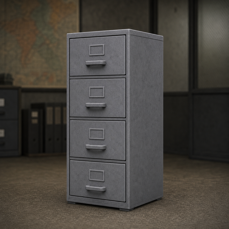 Steel Filing Cabinet - Cold War Soviet steel office filing cabinet, 1:35 scale grey resin miniature.