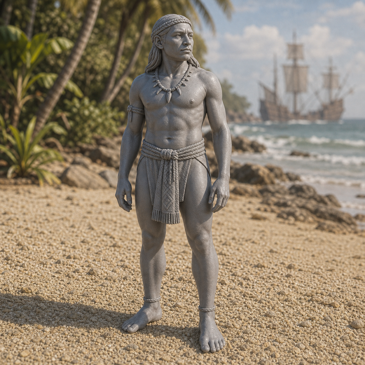Taíno Observer Standing - 1492 Caribbean Taíno indigenous person standing observing, 1:35 scale grey resin miniature.