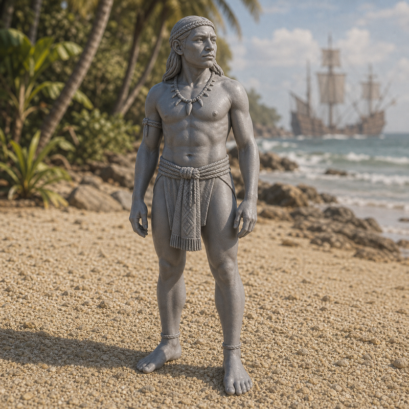 Taíno Observer Standing - 1492 Caribbean Taíno indigenous person standing observing, 1:35 scale grey resin miniature.