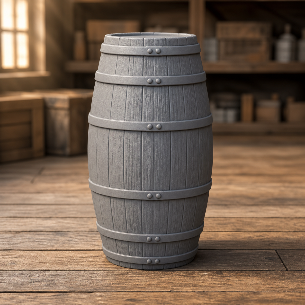 Tall Wine Tonneau - tall French wine tonneau barrel with iron hoops, 1:35 scale grey resin miniature.